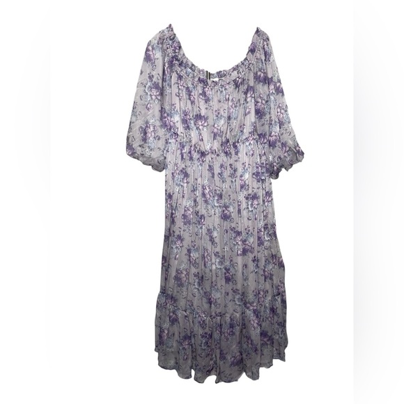 Arula | Off the Shoulder Natalie Purple Floral Maxi Dress Peasant Cottagecore - Picture 8 of 8